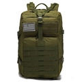 Close-up of military green tactical backpack with Molle system and flag patch - Army Green (With American Flag Patch)