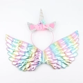 Unicorn costume set with rainbow wings and floral headband for girls party performance - One Size / Silver Headband & Wings Set