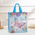 Blue non-woven tote bag with colorful butterfly and flower prints for gift packaging - 29*27*12cm / 3001-1 (Light Blue Butterfly)
