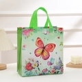Green non-woven gift bag with butterfly and floral prints, featuring durable handles - 23*22*11cm / 3001-4 (Green Butterfly)