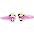 Rosa PVC Panda-Haarspangen mit roter Brille und Krone für Kinder, Set aus zwei Haarschmuck - Rote Brille Krone Stil