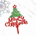 Sparkly red and green acrylic Merry Christmas cake topper with festive star patterns - Style 321 / Solid Bright Red