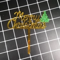 Golden Merry Christmas acrylic cake topper with a green glitter tree decoration - Christmas Tree Style / Gold