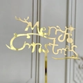 Golden acrylic Merry Christmas cake topper with festive antlers and star design - Style 323 / Mirror Gold