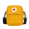 Yellow canvas crossbody bag with white daisy embroidery and black nylon strap - Yellow