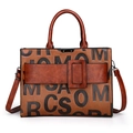 Three-piece retro brown embossed leather tote bag with letter prints and wide strap - Single Bag / Tan