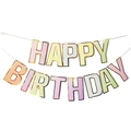 Close-up of pastel gradient Happy Birthday banner with elegant gold foil stamped edges - Gold Trim Macaron Birthday