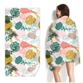 Quick-dry microfiber beach towel featuring vibrant tropical pink and gold leaf patterns - Dreamy Leaves (Single-sided Print with PE Bag)
