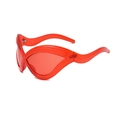 Futuristic wave texture cat eye sunglasses in transparent red resin with Y2K style - Red Frame Red Lens