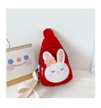 Close-up of red canvas kids chest bag with cute rabbit face and sequins decoration - Red