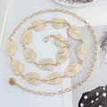 Elegant gold leaf link waist chain belt for dresses featuring a delicate rose pendant - Gold Leaf Style (120cm)