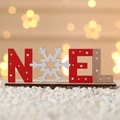 Décoration de Noël NOEL en bois avec flocon de neige et motifs d'étoiles sur rouge - Style Flocon de Neige (NOEL)