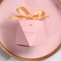 Elegant pink geometric paper gift box with ribbon and gold Thanks Best Wishes print - Large Diamond / Pink [Champagne Gold Ribbon]