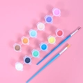 DIY painting kit for kids with twelve colorful paint pots and two blue plastic brushes - 12 Color Paint + 2 Brushes