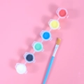 Children DIY painting kit with 6-color acrylic paint set and blue brush on pink background - 6 Color Paint + 1 Brush