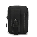 Tactical nylon waist pouch in black with MOLLE webbing and buckle for outdoor sports - Black with White Stitch