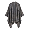 Taupe paisley jacquard knit poncho for women with thick cashmere-like texture - 135x155cm / Paisley Vine Khaki