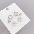 Three pairs of S925 silver stud earrings set with opal stones and clover designs - 3 Pairs Set / Silver