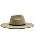 Classic wide brim wool fedora hat in beige with black leather band and gold stud - M (56-58cm) / Beige