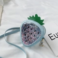 Blue strawberry shape sequin crossbody bag for girls with adjustable strap and star glitters - Blue