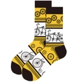 Men's cotton crew socks featuring yellow and black vintage bicycle and gear patterns - Yellow Bicycle