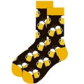 Men's cotton crew socks featuring yellow beer mug patterns on a black background - Yellow Beer