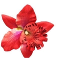 Dettaglio del fermaglio per capelli orchidea rossa a macchie viola per le vacanze - Rosso