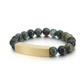 Handgemaakte kralenarmband met groene natuursteen en een gebogen gouden metalen plaat - Gouden Gebogen Plaat Veelkleurige Agaat Stijl (KB130557-KFC)