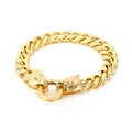Punk style stainless steel gold curb chain bracelet with dual wolf head clasp design - Gold Bracelet