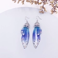Macro detail of gradient blue butterfly wing earrings with rhinestones on S925 hooks - Blue Rhinestone-Silver
