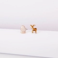 Detail of asymmetric Christmas earrings with a white glove and golden reindeer - Elk and Glove Combination Stud Earrings