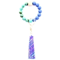 Handmade beaded keychain with marble green and blue beads, wood hexagon and purple tassel - Style 10 (Marble Turquoise Royal Blue)