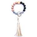 Detail of rose gold and marble bead keychain wristlet with tassel and metal ring - Style 20 (Rose Gold Black Marble)