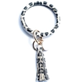 Detail of leopard print PU leather keychain bracelet with golden alloy ring and tassel - Black Leopard