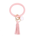Pink PU leather wristlet keychain with elegant tassel and gold metal ring details - Pink