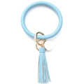 Sky blue litchi pattern PU leather wristlet keychain with elegant tassel and gold hardware - Aqua Blue