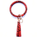 Red snake skin pattern leather keychain bracelet with golden ring and tassel charm - Black & Red Snake