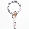 White PU leather O-ring bracelet keychain with Hello print and leather tassel charm - Eye