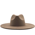 Sombrero Fedora clásico de lana marrón oscuro para mujer con ala ancha y diseño retro - M(56-58cm) / Caqui Oscuro