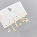 Set of 6 gold studs including star and flower shapes with micro-set zircon and S925 posts - Gold (E136)
