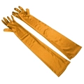 Elegant long gold satin bridal gloves with high-gloss finish for formal evening wear - One Size / Orange