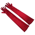 Elegant long red bridal satin wedding gloves stretching above the elbow for formal evening dress - One Size / Burgundy