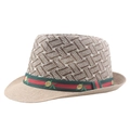 Cappello di paglia marrone con nastro a righe rosso-verdi e ricamo di rosa gialla - 54 / Cachi