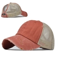 Gewaschene ziegelrote Pferdeschwanz-Baseballkappe mit Netzrücken und Used-Look-Details - Verstellbar / Orange
