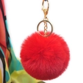 Red 8cm faux rabbit fur pompom keychain with gold lobster clasp for bags and cars - Red
