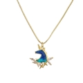 Collar con colgante de unicornio dorado con esmalte degradado azul-verde y circonitas - Unicornio Cielo Estrellado