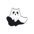 Dettaglio di una graziosa spilla a gatto fantasma in smalto bianco e nero tema Halloween - Stile Gatto Fantasma (XZ5272)