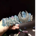 Blue crystal crown headband with silver crescent moon detail for bridal parties - Light Blue