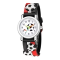 3D football embossed kids watch with black and red silicone strap on white background - Black