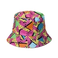 Cappello a secchiello retrò con stampa leopardata geometrica e graffiti tribali colorati - 58cm / Stampa Geometrica Patchwork Multicolore (B)